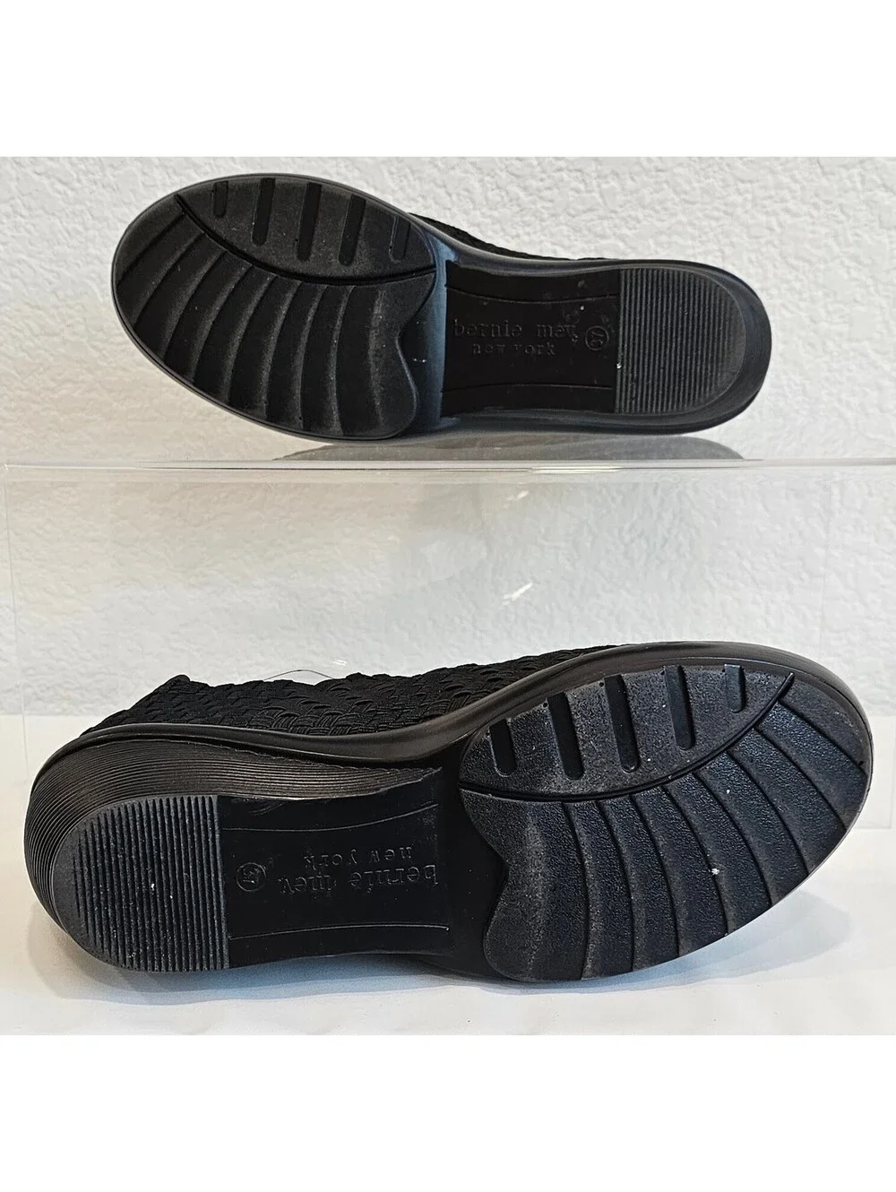 Bernie Mev Women's Black Woven Mary Jane Wedge Shoes Size 37, US 6-6.5